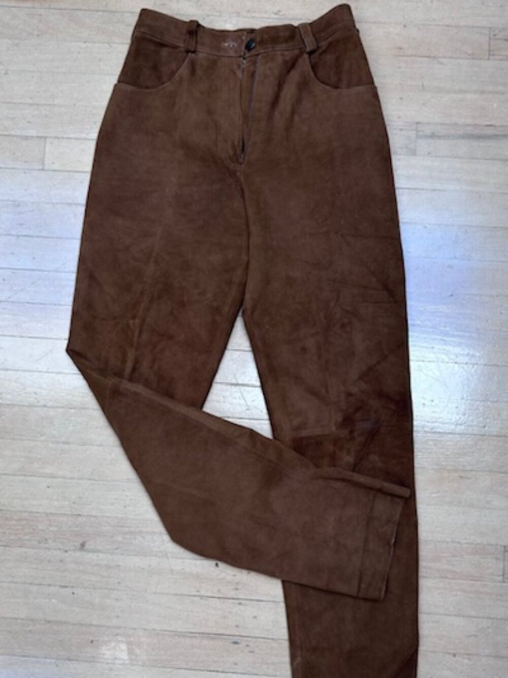 Soft Brown Suede Women's Pants, Size S by Palermo